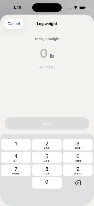 iPhone: + → Log weight. Check the unit beside Today's weight before entering a reading.