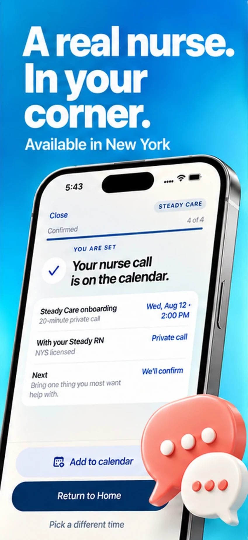 A real nurse in your corner, with a Steady Care call on the calendar